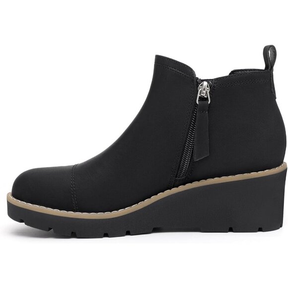 Women's Black Wedge Chelsea Boots Lug Sole Platform Ankle Booties Zipper - Picture 2 of 6
